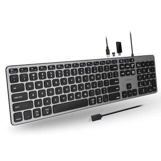 Macally Premium Wired USB C Keyboard with USB Ports - Connect Up to 3 Devices - (2X USB-A |1x USB-C Ports) - Wired Keyboard for Mac Mini/Pro, iMac, Macbook, iPad, and PC - Full Size Type-C Keyboard