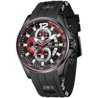 Mens Watches Sport Military Waterproof Chronograph Luminous Date Analog Quartz Watch Silicon Strap Fashion Business Wrist Watches Clock (Black Black)