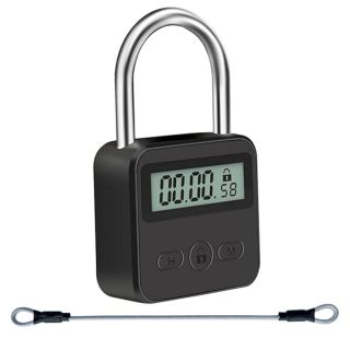 Metal Timer Lock, LCD Display Multi-Function Electronic Time, 99 Hours Max Timing, USB Rechargeable Timer Padlock (Black)