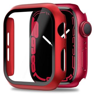 Miimall Compatible for Apple Watch Series 8 41mm Case with Screen Protector Anti-Scratch Shockproof Hard PC and Tempered Glass Film Bumper Case for Apple Watch Series 8 Series 7 41mm(Red)