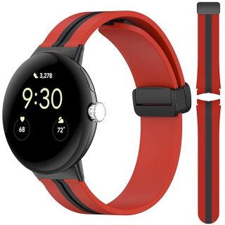 Miimall Compatible for Google Pixel Watch Bands Silicone, Magnetic Buckle Soft Silicone Waterproof Sport Wristband Stylish Strap Band for Google Pixel Watch 2022 / Pixel Watch 2 2023 (Red-Black)