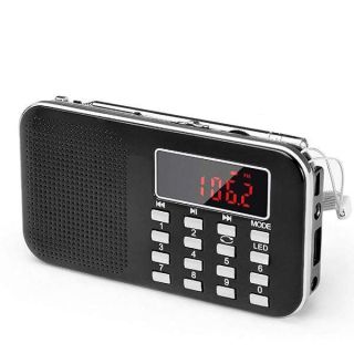 Mini Portable Radio AM FM Pocket Radio with MP3, LED Flashlight, Digital Radio Speaker Support Micro SD/TF Card/USB, Auto Scan Save, 1200mAh Rechargeable Battery Operated, by PRUNUS