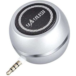 Mini Speaker with 3.5mm Aux Input Jack, 3W Loud Portable Speaker for iPhone iPod iPad Cellphone Tablet Laptop, with USB Rechargeable Battery, Gift Choice for Kids, Silver