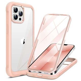 Miracase Glass Case for iPhone 13 Pro Max 6.7 inch, 2023 Upgrade Full-Body Clear Bumper Case with Built-in 9H Tempered Glass Screen Protector for iPhone 13 Pro Max, Pink