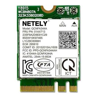 NETELY IEEE 802.11AC WiFi 5 NGFF M2 Interface 1200Mbps WiFi Adapter with Bluetooth 4.2 for Laptop PCs, 2.4GHz 300Mbps and 5GHz 867Mbps NGFF M2 WiFi Card, OEM LENOVO FRU PN: 01AX713 (QCNFA344A)