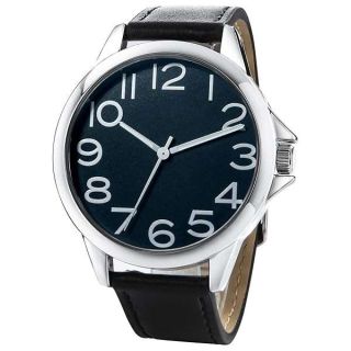 NUOVO Men&amp;#039;s 45mm Watch Mens Classic Quartz Watch with Black Leather Strap Wrist Watches for Men Fashion Simple Large Dial Watch Full White Arabic Numerals Display Easy to Read