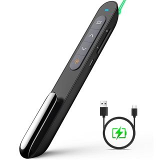 Norwii N76 Rechargeable Presentation Clicker with Green Laser Pointer for Presentations Lazer Pointer PowerPoint Clicker Wireless Presenter Remote Slide Clicker for Presentation Long Range - Black