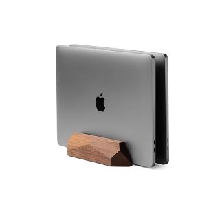 Oakywood Dual Laptop Dock, Vertical Laptop Stand Wood, Laptop Stand for Desk, Desk Organizer, Vertical Laptop Holder, Compatible with All MacBook Pro Air iPad, for 2 Device – 7,1x4,5x1,6”, Walnut