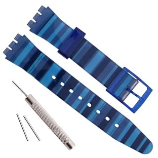 OliBoPo Replacement Waterproof Silicone Rubber Watch Strap Watch Band for Swatch (17mm 19mm 20mm) (17mm, Gradient Blue)