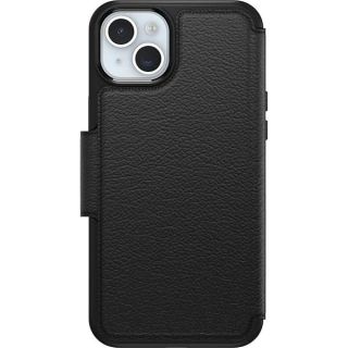 OtterBox iPhone 15 Plus (Only) Strada Folio Series Case - SHADOW (Black), card holder, snaps to MagSafe, genuine leather, pocket-friendly, folio case (ships in polybag)