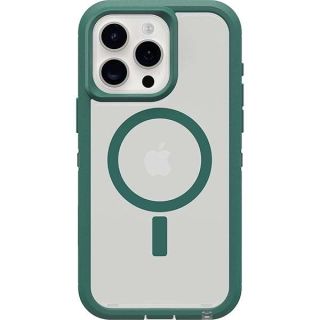 OtterBox iPhone 15 Pro MAX (Only) Defender Series XT Clear Case - VELVET EVERGREEN (Clear), screenless, rugged , snaps to MagSafe, lanyard attachment