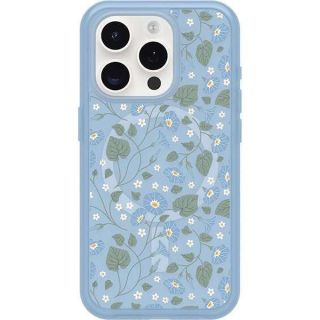 OtterBox iPhone 15 Pro (Only) Symmetry Series Clear Case - DAWN FLORAL (Blue), snaps to MagSafe, ultra-sleek, raised edges protect camera &amp; screen