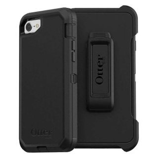 OtterBox iPhone SE 3rd &amp; 2nd Gen, iPhone 8 &amp; iPhone 7 (not compatible with Plus sized models) Defender Series Case - BLACK, rugged &amp; durable, with port protection, includes holster clip kickstand