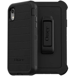 OtterBox iPhone XR Defender Series Case - BLACK, rugged &amp; durable, with port protection, includes holster clip kickstand