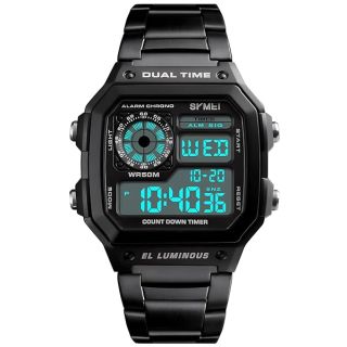 PASOY Men&amp;#039;s Digital Multi-Function Watches 2 Time Alarm Stopwatch Countdown Backlight Waterproof Watch (Black)