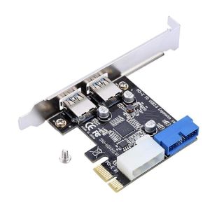 PCI-E to USB 3.0 PCI Express Card, 5 Gbps 2-Port PCIe to USB Expansion Card Adapter with Front 19PIN Power Connector Interface for Desktops