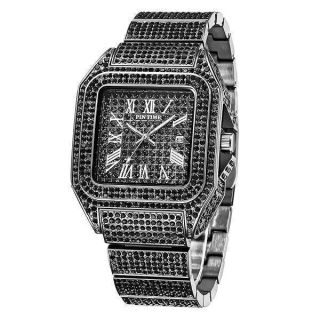 PINTIME Mens Full Iced Out 43mm Big Face Bling Luxury Crystal Square Watches Fashion Hip Hop Jewelry Watch for Men