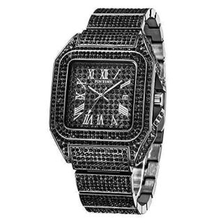 PINTIME Mens Full Iced Out 43mm Big Face Bling Luxury Crystal Square Watches Fashion Hip Hop Jewelry Watch for Men