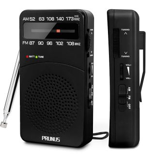 PRUNUS J-166 Portable Radio AM FM, Battery Operated Radio with Tuning Light, Back Clip, Excellent Reception, AM FM Radio Portable, Transistor Radio