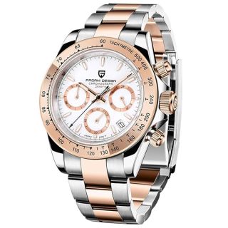 Pagani Design Men&amp;#039;s Watch, Stainless Steel Quartz Watch, Multifunction Chronograph, Stainless Steel Strap, Luminous Waterproof, Business Casual (steel white)