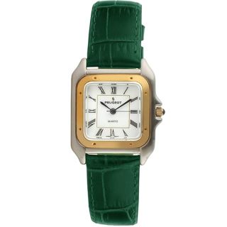 Peugeot Women Two-Tone Tank Shape Dress Watch with Designer Leather Wrist Band, Green