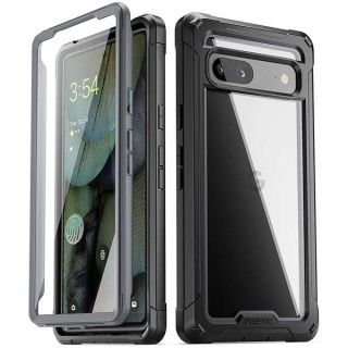 Poetic Guardian Case Compatible with Pixel 7A 5G, Built-in Screen Protector Work with Fingerprint ID, Full Body Hybrid Shockproof Protective Rugged Clear Bumper Cover Case, Black/Clear