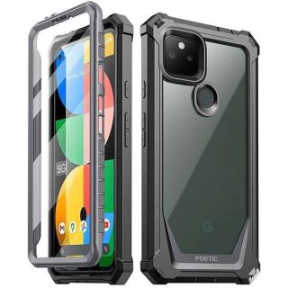 Poetic Guardian Series Case Designed for Google Pixel 5A 5G, Full-Body Hybrid Shockproof Bumper Cover with Built-in Screen Protector, Black