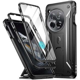 Poetic Revolution Case Compatible with OnePlus 12 5G (2024), Built-in Screen Protector 【Work with Fingerprint ID】, Full Body Rugged Shockproof Protective Cover Case with Kickstand, Black