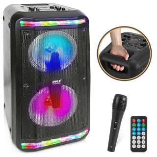 Pyle Sound Around Bluetooth Speaker &amp; Microphone System - Portable Stereo Karaoke Speaker with Wired Mic, MP3/USB/Micro SD Readers, FM Radio (6.5’’ Subwoofers, 500 Watt MAX), Black, One Size, PPHP266B