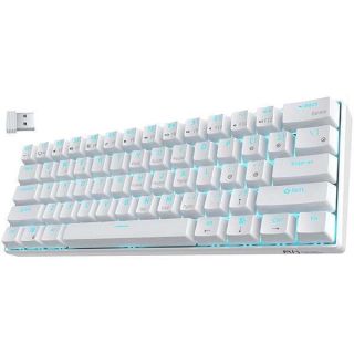 RK ROYAL KLUDGE RK61 Wireless 60% Triple Mode BT5.0/2.4G/USB-C Mechanical Keyboard, 61 Keys Wireless Mechanical Keyboard, Compact Gaming Keyboard with Software (Hot Swappable Red Switch, White)