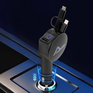 Retractable Car Charger (2.62 ft) - 3 in 1 Fast Car Charge with 66W, Compatible with iPhone, iPad, Samsung and Android