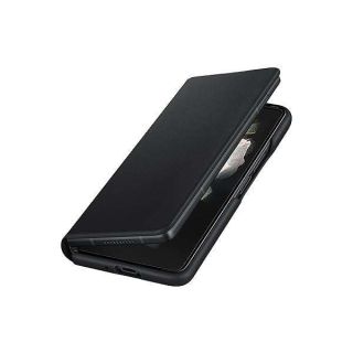 SAMSUNG Galaxy Z Fold 3 Flip Phone Case, Leather Protective Cover with Stand, Heavy Duty, Shockproof Smartphone Protector, US Version, Black,EF-FF926LBEGUS