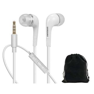 SAMSUNG Headphones 3.5mm Stereo Earphones with Remote and Mic - Original OEM - Non-Retail Packaging with Pouch - White