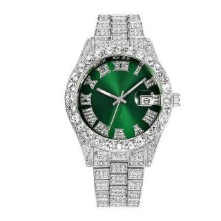 SENRUD Unisex Crystal Watch Fashion Diamond Watch Mens Womens Full Iced-Out Watches Luxury Diamond Bracelet Watch (Green)