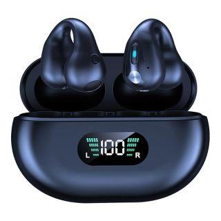 SHIJIAET Open Ear Bone Conduction Headphones, Bluetooth Wireless Clip On Earbuds with Digital Display Charging Case 60 Hours Playtime IPX4 Waterproof Sports Headphones for Running, Walking, Workout