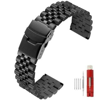 SINAIKE Super Brushed &amp; Polished 3D Solid Black Stainless Steel Watch Bracelet Band 20mm Security Double Deployment Buckle