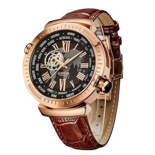 SURVAN WatchDesigner Automatic Watches for Men, Genuine Leather Strap Mechanical Watch, Men’s Skeleton Watch, Self Winding Watches for Men