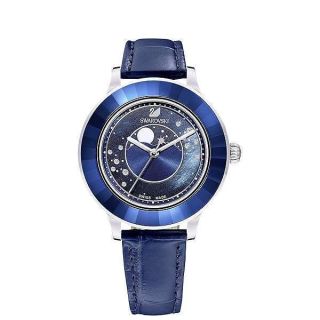 SWAROVSKI Unisex-Adult&amp;#039;s Octea Lux Moon Swiss Quartz Watch with Stainless Steel Strap, Blue, Swiss Made