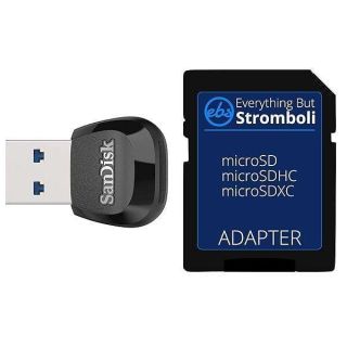 SanDisk MobileMate USB 3.0 Reader (SDDR-B531-GN6NN) Memory Card Reader for MicroSD Card - Bundle with (1) Everything But Stromboli Micro to SD Adapter