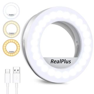 Selfie Ring Light RealPlus Rechargeable Portable Phone Ring Light Clip on with 40 LEDs and 3 Light Modes, Cell Phone Selfie Lights, Dimmable Ring Light for Phone, Zoom Meeting, Laptop