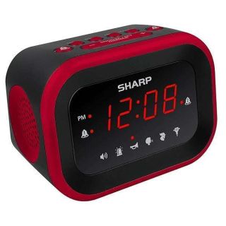 Sharp Big Bang Super Loud Alarm Clock for Heavy Sleepers, 6 Extremely Loud Wake Up Sounds: Rooster, Bugle, Nagging Mom, Jackhammer, Siren, Beep – Up to 115db Volume, Red/Black with Red LED Display