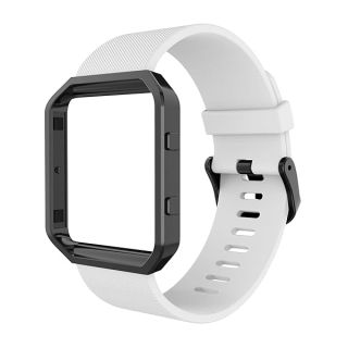 Simpeak Sport Band Compatible with Fitbit Blaze Smartwatch Sport Fitness, Silicone Wrist Band with Meatl Frame Replacement for Fitbit Blaze Men Women, Large, White Band+Black Frame