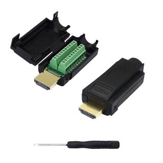 SinLoon 2 pack HDMI Solderless Adapter Gold Plated HDMI Extension Cable Connector Signals Terminal Breakout Board Free Welding Connector with Plastic Cover Screwdriver