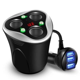 Skyocean 3 Socket Cigarette Lighter Splitter Power Adapter + 3 USB Car Charger 120W 12V/24V DC Outlet with Volt Meter, On/Off Switch for Cell Phone GPS Dash Cam &amp; All Electronic Devices (Black)