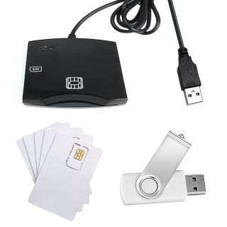 Smart SIM Card Reader Writer: EMV Chip Reader Writer Programmer with 5pc Blank Programable LTE USIM 4G Card and SIM Personalize Software - CAC Reader for Win OS Linux