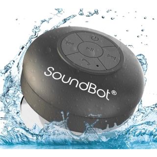 Soundbot SB510 HD Water Resistant Bluetooth Shower Speaker, Handsfree Portable Speakerphone with Built-in Mic, 6hrs of Playtime, Control Buttons and Dedicated Suction Cup for Showers (Black)