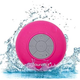 Soundbot SB510 HD Water Resistant Bluetooth Shower Speaker, Handsfree Portable Speakerphone with Built-in Mic, 6hrs of Playtime, Control Buttons and Dedicated Suction Cup for Showers (Pink)