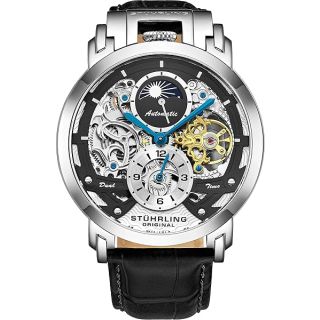 Stuhrling Orignal Mens Watch Automatic Watch Skeleton Watches for Men - Leather Luxury Dress Watch - Mechanical Watch Stainless Steel Case Self Winding Analog Watch for Men