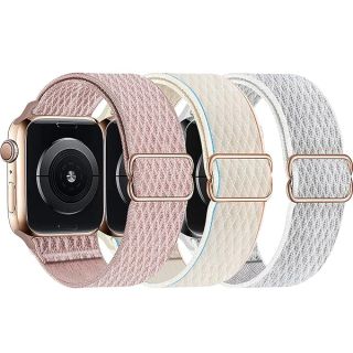 Swhatty Stretchy Nylon Solo Loop Bands Compatible with Apple Watch 38mm 40mm 41mm, Adjustable Braided Sport Elastics Women Men Strap for iWatch Series 9 8 7 6 5 4 3 2 1 SE, 3 Pack