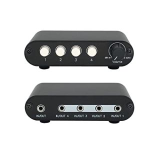 TENEALAY 4-Way 3.5mm Stereo Audio Switch Input Signal Source Switcher Selector Splitter Box with line Volume Controller (4 in 1 Out / 1 in 4 Out) -MC41